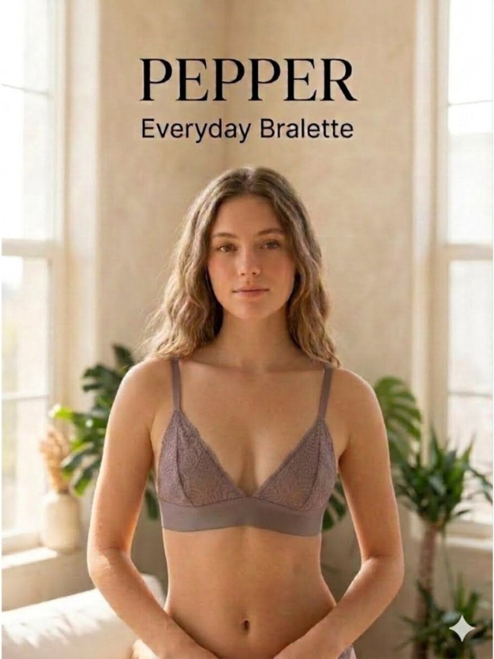 Pepper Everyday Lace Bralette M Mauve Wireless Triangle Bra Coquette
